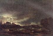 Aert van der Neer Small Town at Dusk oil